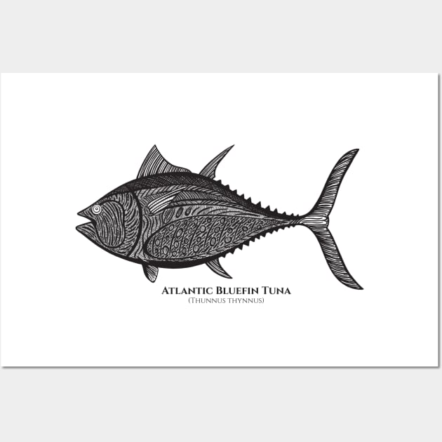 Bluefin Tuna with Common and Latin Names - fish design Wall Art by Green Paladin